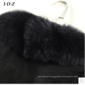 Black Lady′s Shearing Leather and Fur Jacket Long Style Fox Fur